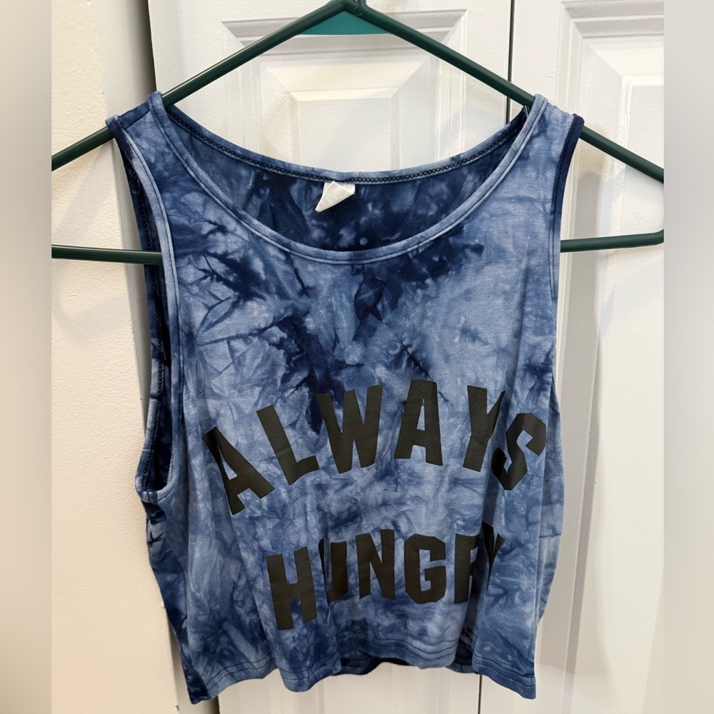 Stylish Blue Tie-Dye Crop Top with Statement Print
